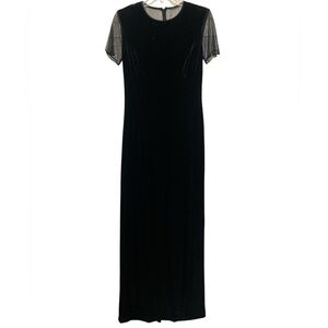 Long black velvet dress with sheer back and sleeves